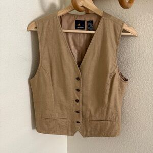 VINTAGE 90s Lizsport tan beige jacquard vest Victorian steampunk size 6